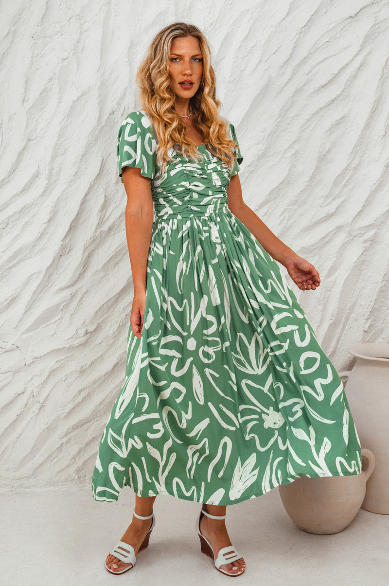 Clemente Gathered Midi Dress