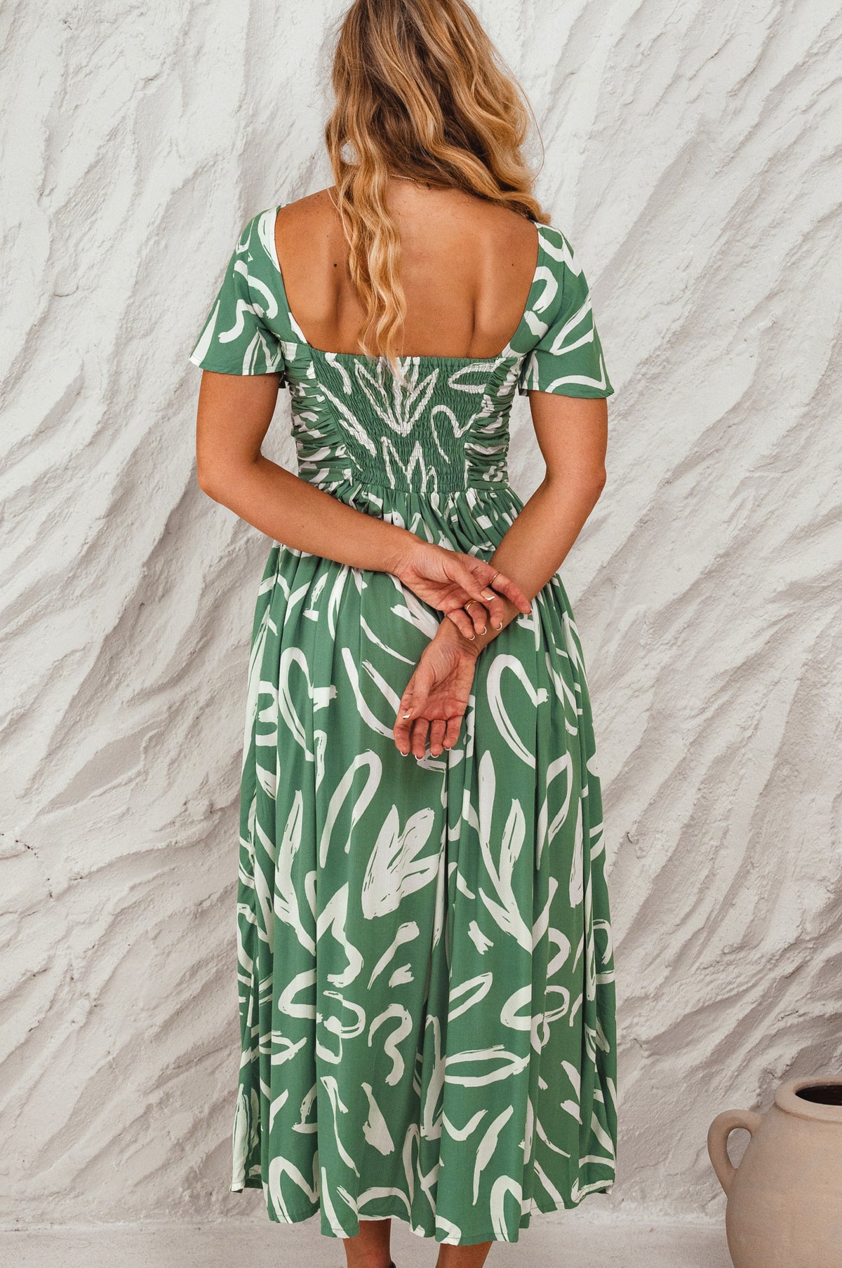 Clemente Gathered Midi Dress