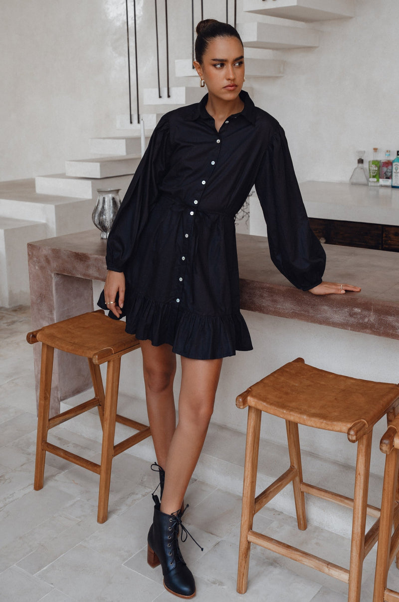 Malina Button Down Cotton Mini Dress 9Sale)