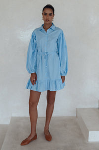 Malina Button Down Cotton Mini Dress 9Sale)