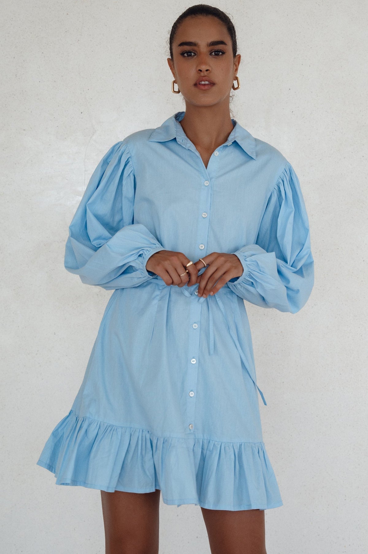 Malina Button Down Cotton Mini Dress 9Sale)