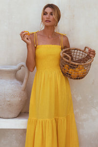 Paradiso Strappy Linen Midi Dress