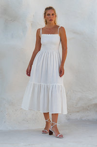 Paradiso Strappy Linen Midi Dress