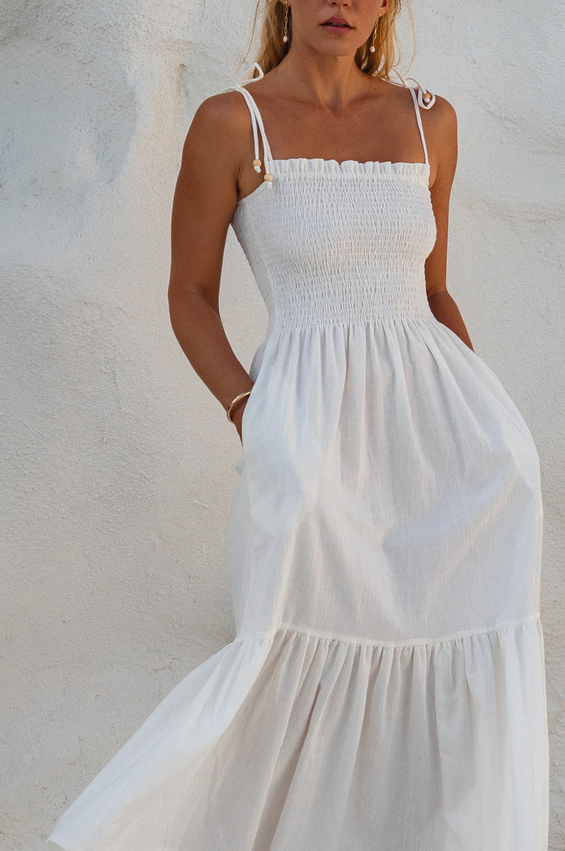 Paradiso Strappy Linen Midi Dress