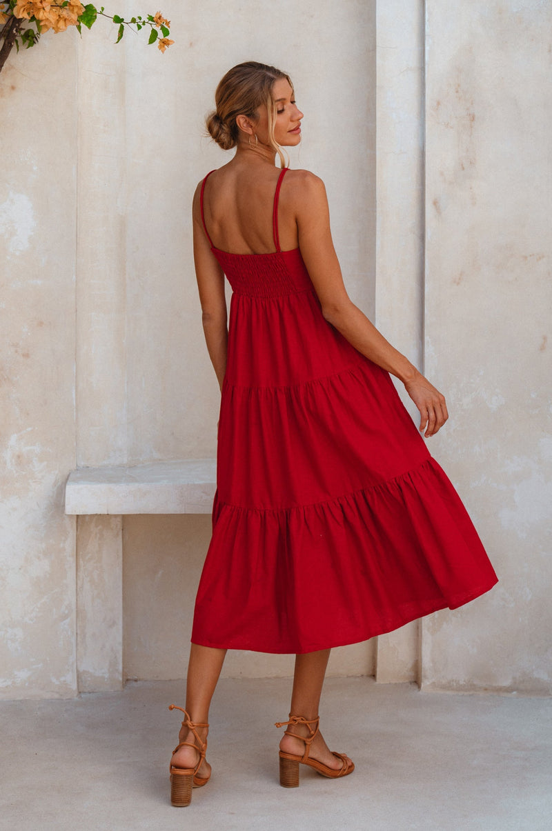 Rafaela Strappy Linen Midi Dress