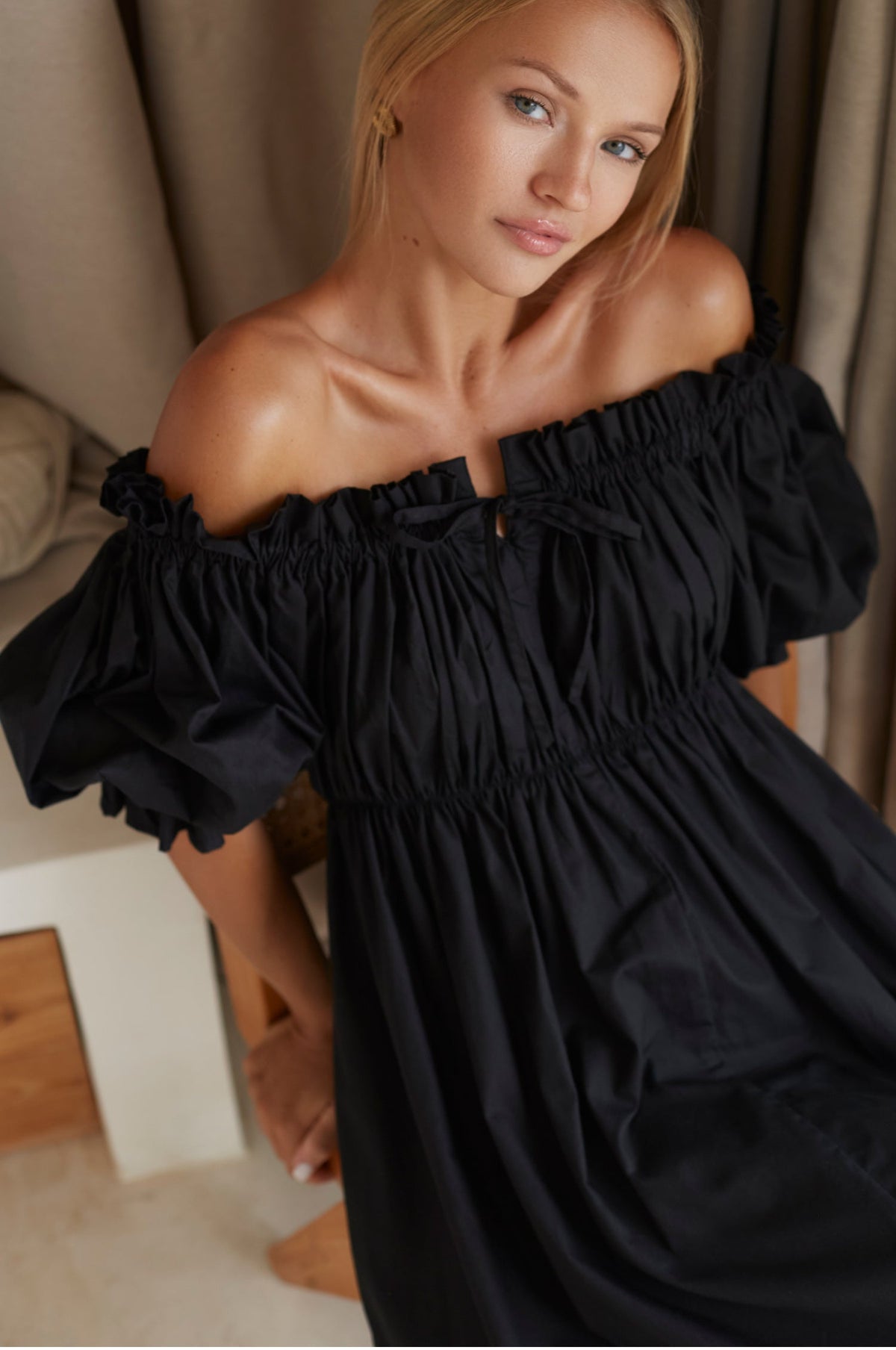 Vacay Off Shoulder Cotton Mini Dress (Sale)