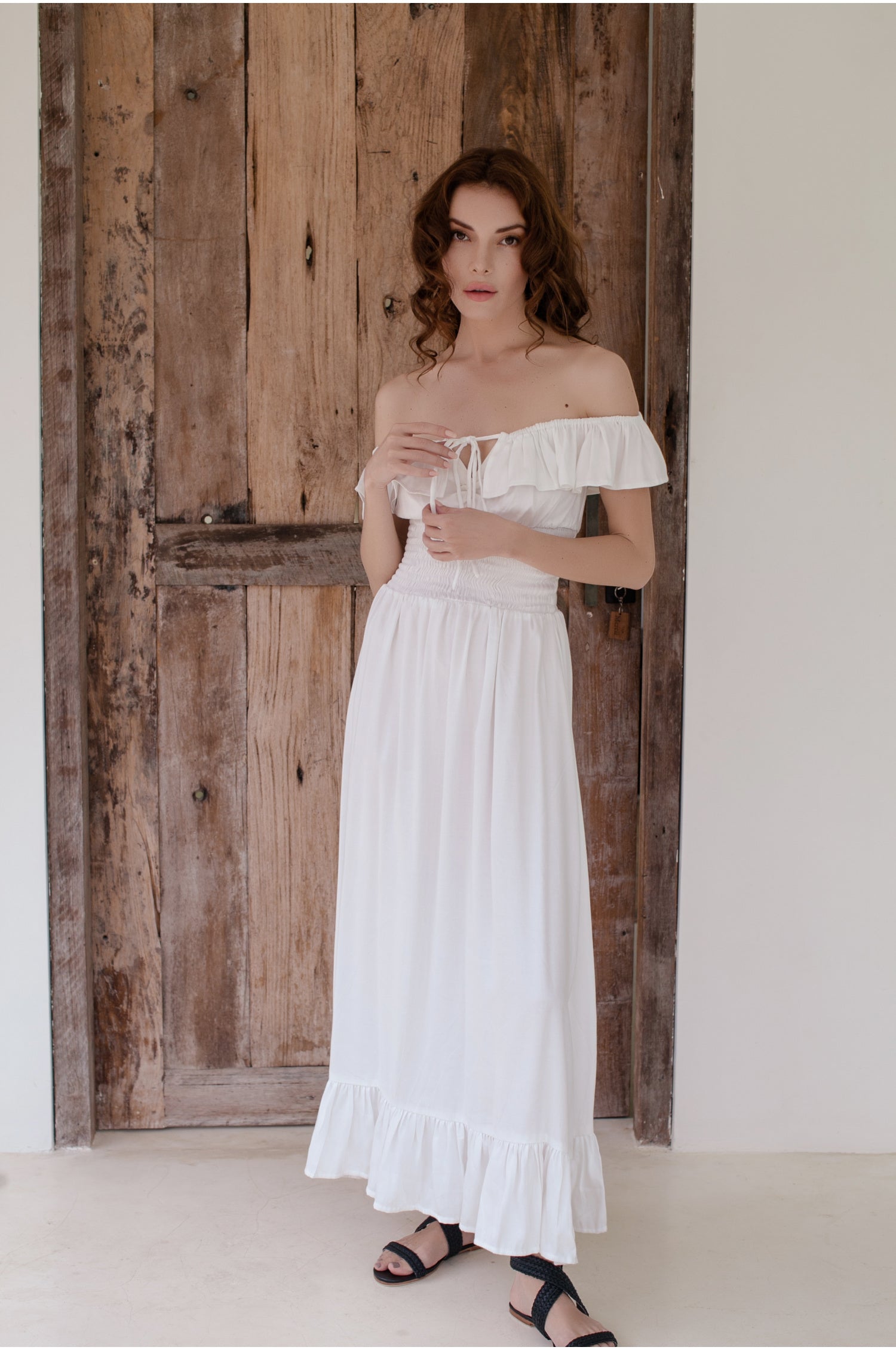 White off shoulder flowy 2024 dress