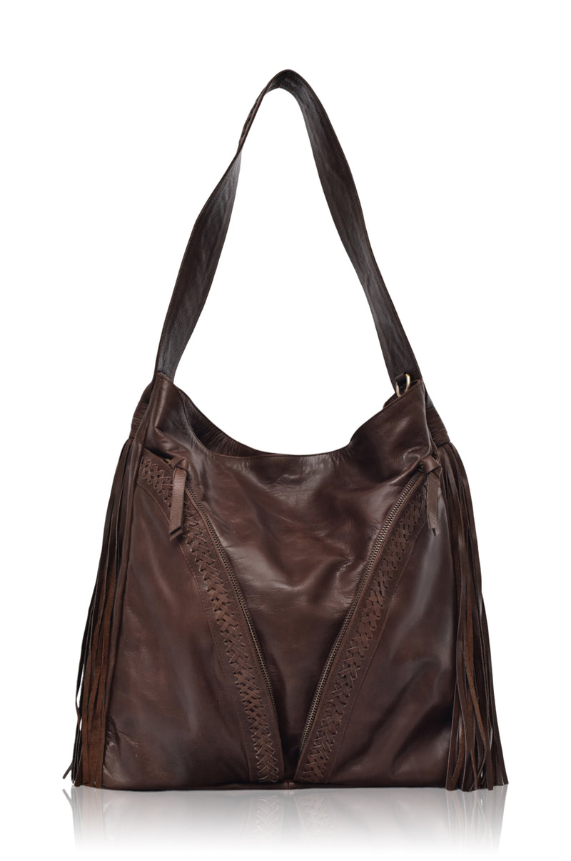 Nomad Tassel Leather Bag - Vintage Beige / Plain Lining