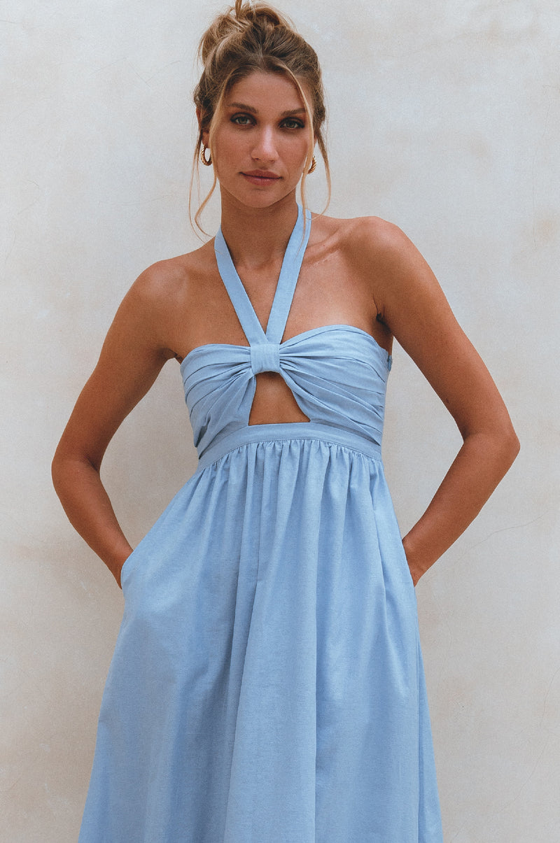 Penelope Halter Linen Maxi Dress