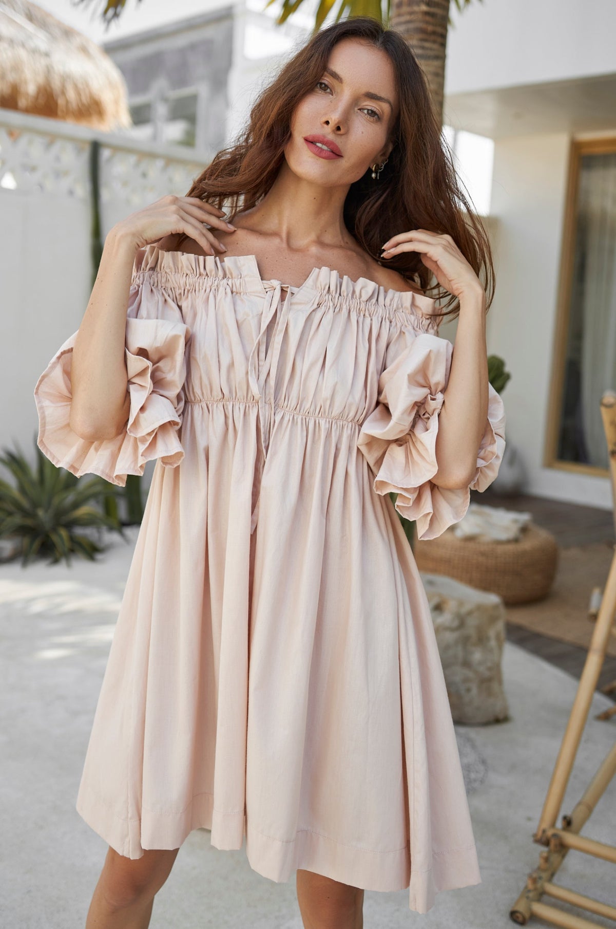 Vacay Off Shoulder Cotton Mini Dress (Sale)