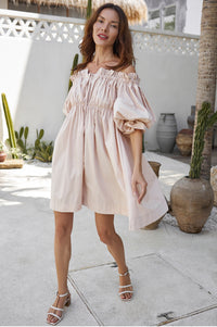 Vacay Off Shoulder Cotton Mini Dress (Sale)