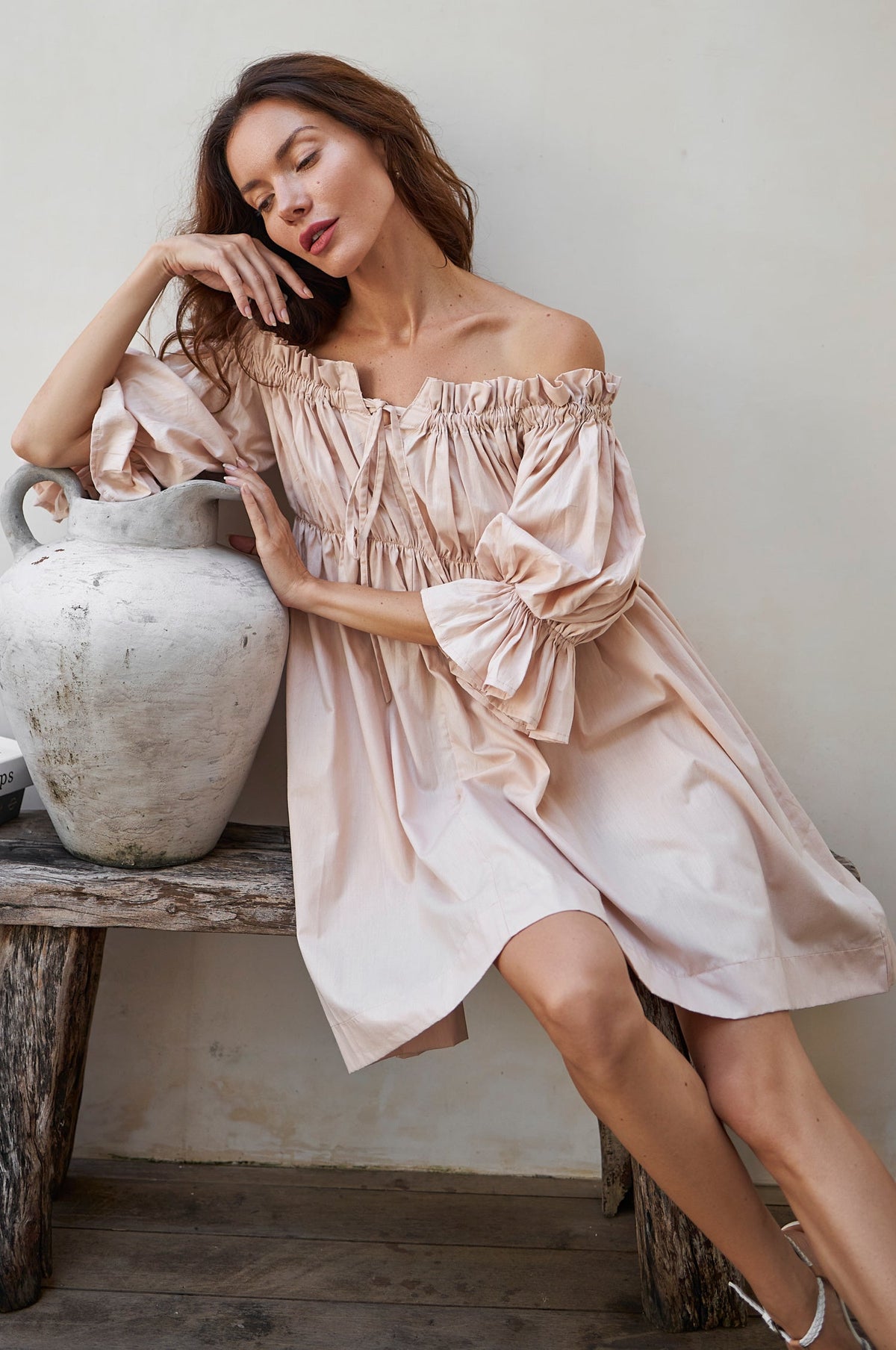 Vacay Off Shoulder Cotton Mini Dress (Sale)